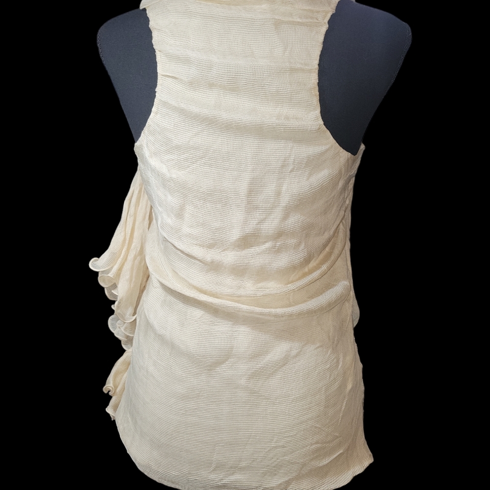 Fendi Cream waffle knit silk top with side ruffle 40 brand runs small - Picture 3 of 16